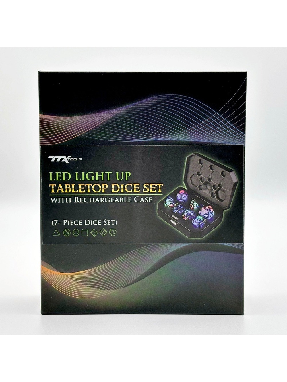 7-Piece LED RGB Light Up Tabletop Dice Set with Rechargeable Case